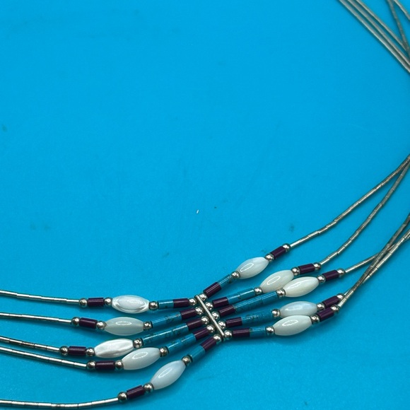 Vintage Sterling silver liquid silver with turquoise and onyx by Moquino Family - Picture 2 of 7